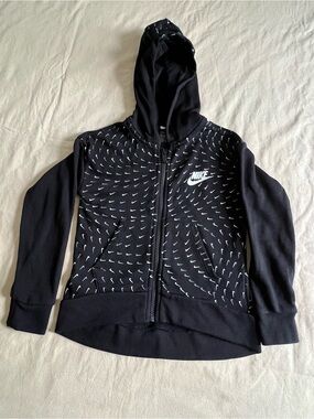 Nike Black Hoodie with White Swoosh Motif